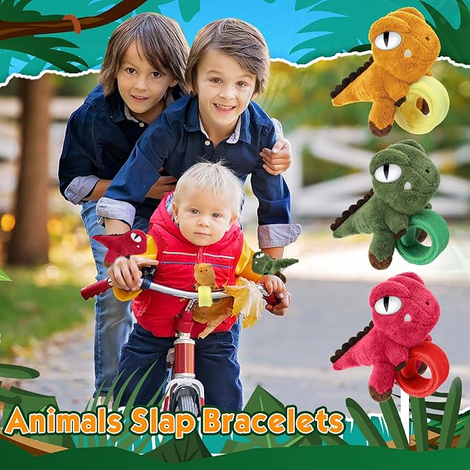 Leyndo Animal Slap Bracelets Stuffed Animal, Stuffed Animal Plush Slap Bracelets Bulk Kids Toys, 8 Inches (Dinosaur,6 Pcs)