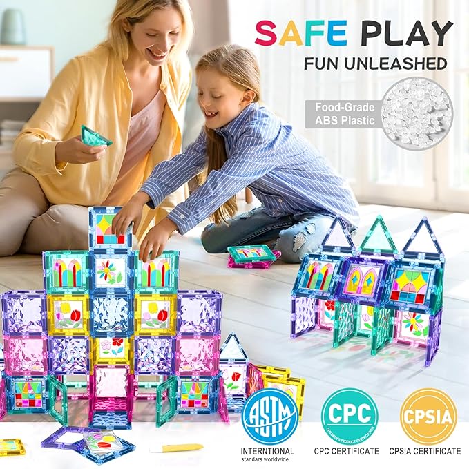 Magnetic Tiles DIY Window Arts and Craft Kit Kids Games Montessori Toys Toddler Kids, Magnet Building Blocks Set for Preschool Learning Classroom STEM Sensory Toys Gift for 3+ Year Old Boys and Girls