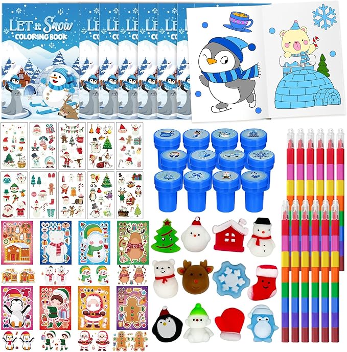 Cinrobiye 72 Pieces Winter Frozen Party Favors Winter Arctic Animals Coloring Books Tattoo DIY Sticker Stampers Class Reward Prizes for Christmas Holiday Winter Party