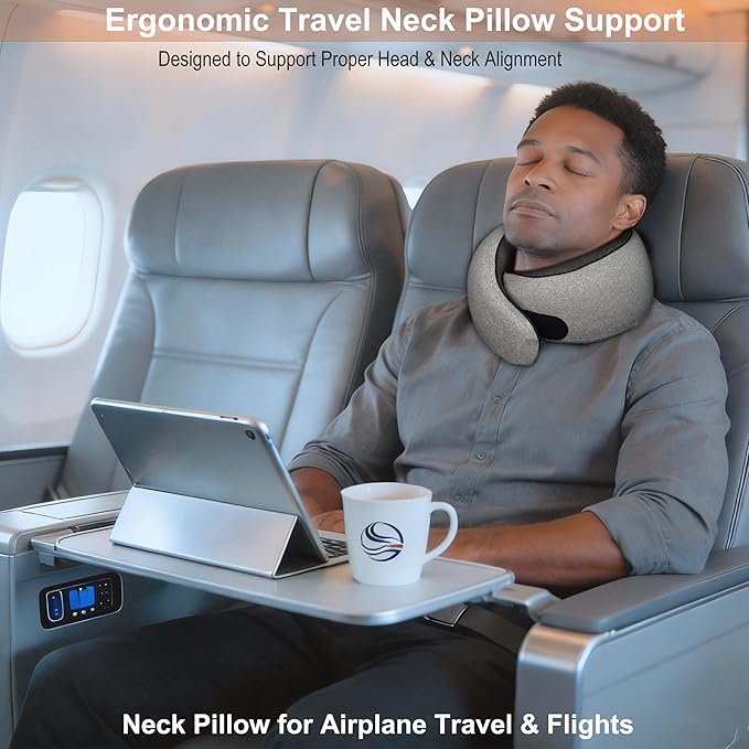 BOLEISE Travel Pillow, Neck Pillow for Airplane, Ergonomic Travel Neck Pillow for Airplanes, Comfortable Flight Pillow for Travel, Long Flights & Sleeping