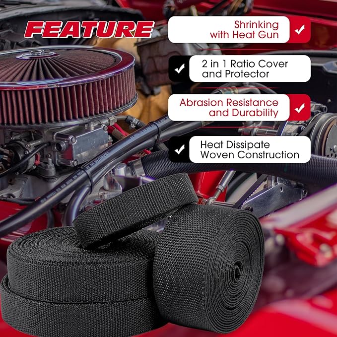2 in 1 Ratio Braided Cable Sleeve Fabric Heat Shrink 3/8" - 24 feet, Abrasion Management Protection Flexibility Wiring Harness Cable Sheath