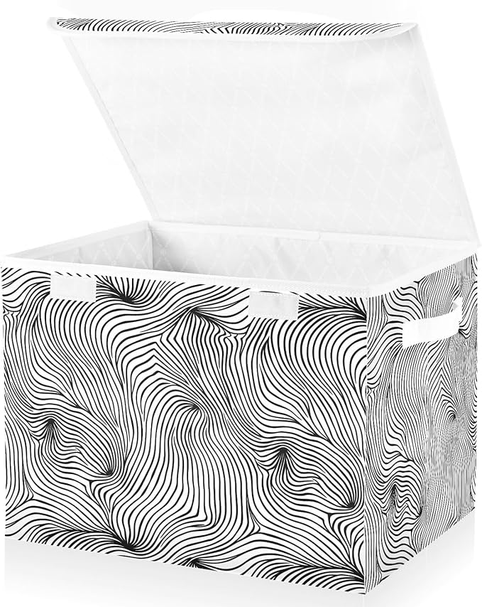 senya Large Storage Bins with Linen Collapsible Foldable Storage Cubes Fabric Closet Organizer Containers box with Flip-Top Lid for Home Bedroom Office 16.7 x 12.6 x 11.8in (Line)