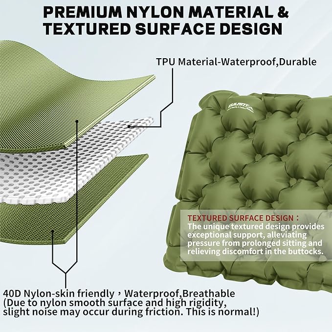 EULANT Inflatable Seat Cushion Lightweight Compact Stadium Seat Pad Camping Travel Air Seat Cushion for Airplane Hiking Bleachers Office Home Sports Events(Green)