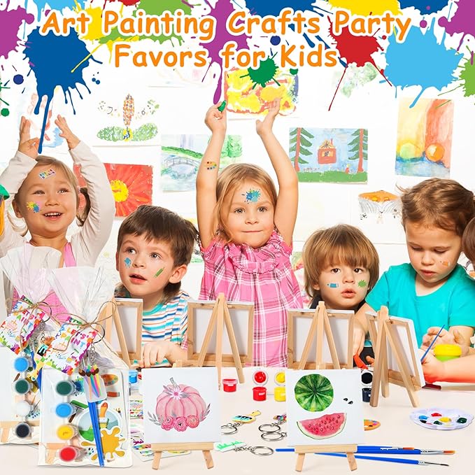 HyDren Paint Party Favors Include Mini Watercolor Paint Set Small Painting Canvas with Easel Palette Brush Paint Stickers Tattoo Sticker Keychain for Class Birthday Art Party(254 Pcs, Classic Style)