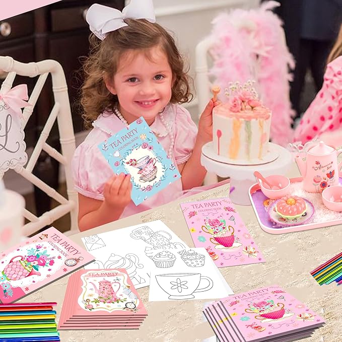 littkeef cliaet 16 Pcs Tea Party Coloring Books Tea Party Party Favors Bunnies Bulk Mini Coloring Books Bulk for Kids DIY Art Drawing Activity Book Set for Tea Party Themed Birthday Party Supplies