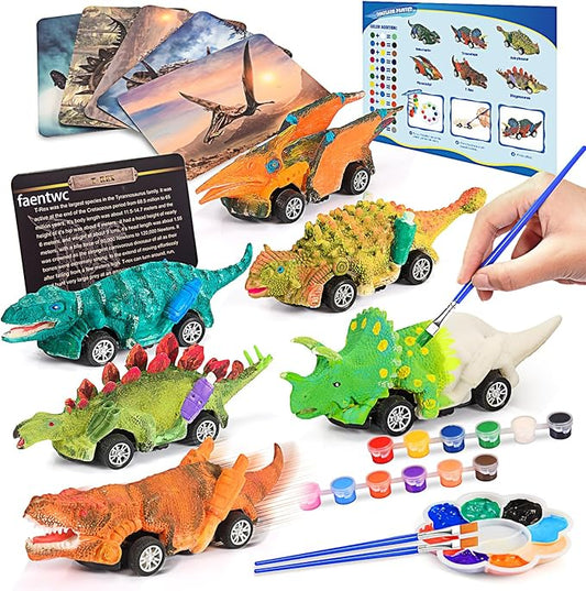 faentwc Painting Toys for Kids 5-7 2 in 1 Dinosaur Arts Painting Kits and Pull Back Cars Toy for Boys 3-12 Year Old Art & Craft Set for Girl DIY Easter Birthday Gifts for Kid Age 4 5 6 7 8 9 10