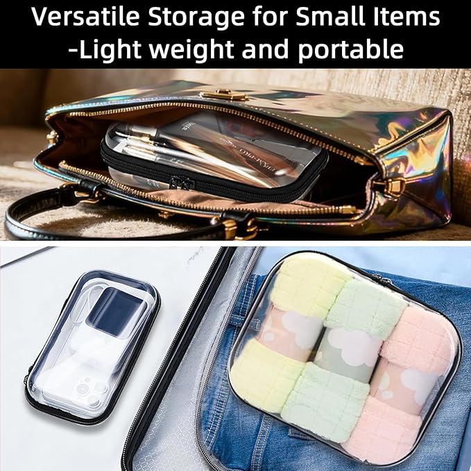 Clear Hard Shell Zipper Case,Clear Toy Storage Pouch,Waterproof Transparent Organizer Cosmetic Case for Travel, Office, Home (Black, 3*M)