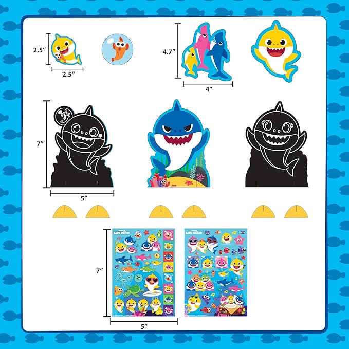 Horizon Group USA Baby Shark Ultimate Scratch ‘N Color Set, 56 Scratch Art Activities, Including Stickers, 3D Shapes & More, Scratch Art for Kids
