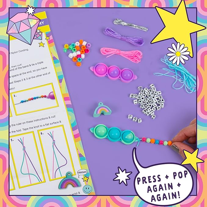 Just My Style Fidgiwear Rainbow D.I.Y. Squish & Pop Jewelry, Create Your Own Fidget Jewelry for Kids, Includes Squishy Charms, Fidget Toys with A Stylish Twist, Bracelet Making Kit for Girls