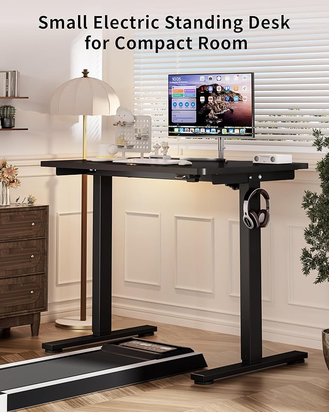 Okin Small Electric Standing Desk, 36 x 24 Inches Whole Piece Height Adjustable Desk, Black Sit to Stand Desks Computer Workstation for Home Office