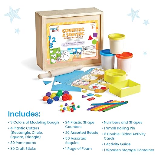 hand2mind Counting and Sorting Sensory Activity Kit, Loose Parts Play Materials for Kids, Sensory Box, Montessori Sensory Bin with Lid, Fine Motor Toys, Play Therapy Toys, Arts and Crafts Kits