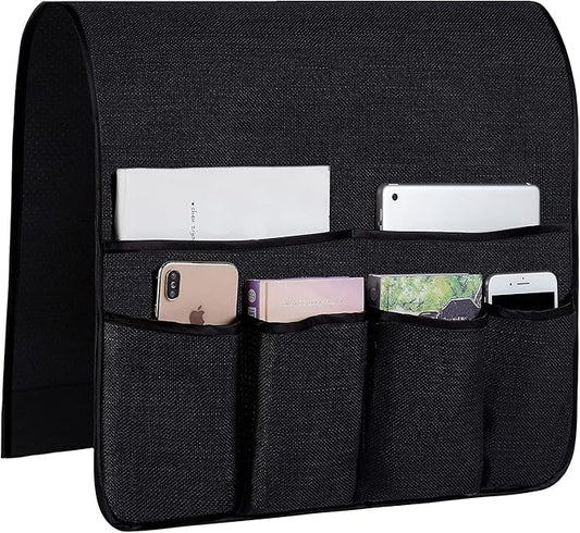 FLYILY Sofa Armrest Organizer Non-Slip Arm Chair Hanging Caddy Remote Control Holder for Magazine,Tablet, Phone, Books, Glasses (B-Black(19'')