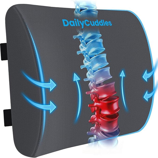 Lumbar Support Pillow for Office Chair Back Support - Memory Foam Lumbar Pillow for Car or Gaming Chair, Ergonomic Back Cushion with Adjustable Strap for Long-Hour Sitting (Grey,X-Large)