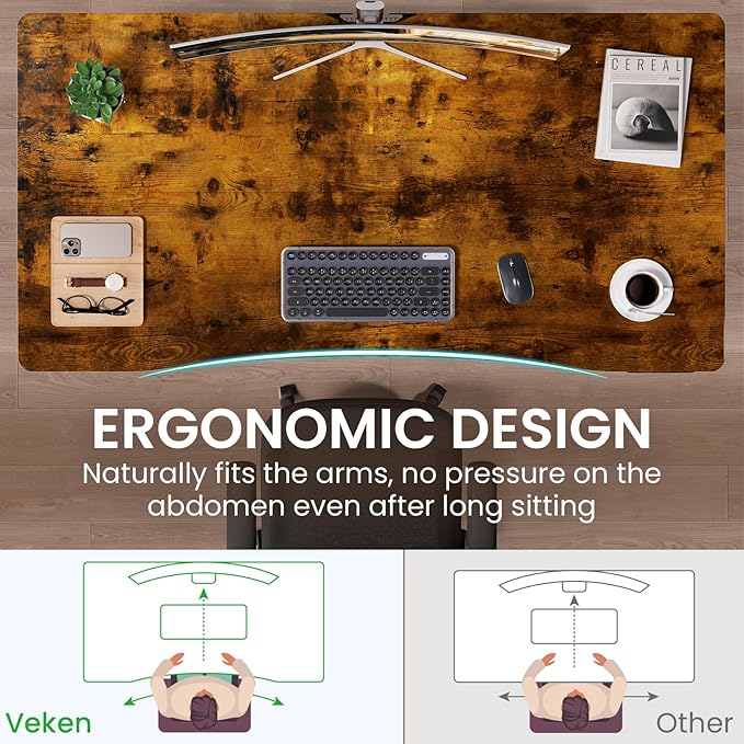 Veken 55 x 28 Inch Electric Standing Desk with Adjustable Height, Sit to Stand Computer Table for Study, Work or Gaming, Home Office Desk Brown