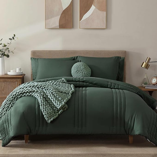 Monbix Oversized Queen Size Comforter Set - 7 Pieces Bed in a Bag, Deep Forest Bedding Sets with Comforter, All Seasons Comforter Bed Set with Sheets, Pillowcases & Shams