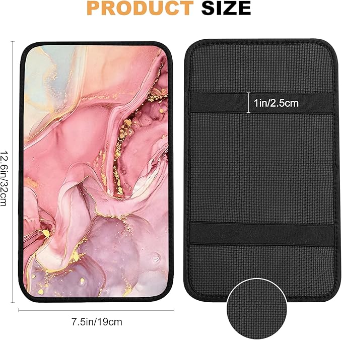 Adastrah Car Armrest Box Pad,Pink Marble Car Armrest Pad Car Armrest Cover Protector for Most Vehicle, SUV, Truck, Car