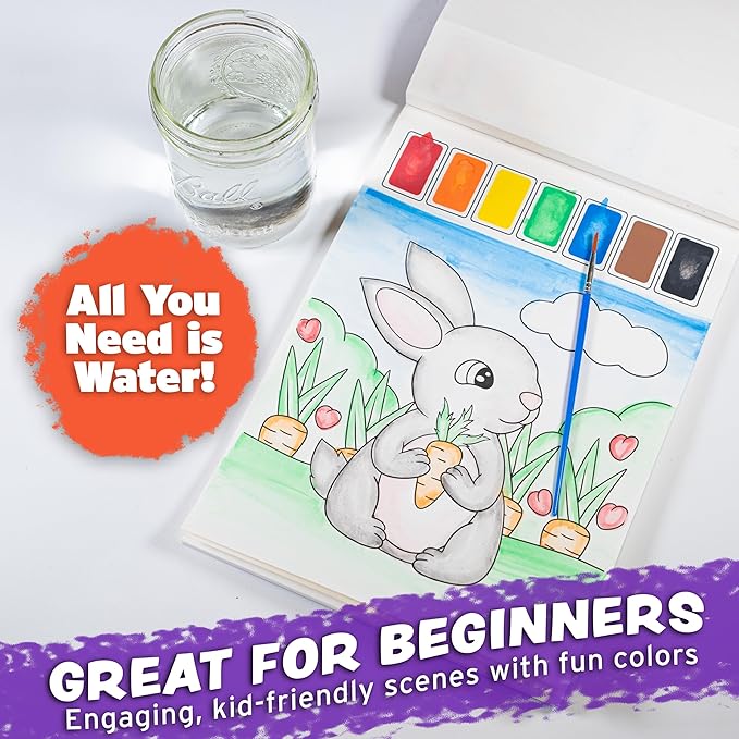Imagination Works® Paint with Water Books for Kids, 3 Pack | Watercolor Coloring Book Set for Toddler Activities | Spillproof Kids Paint Palettes on Each Page | Travel Toys | Dinosaurs, Farm & Sea