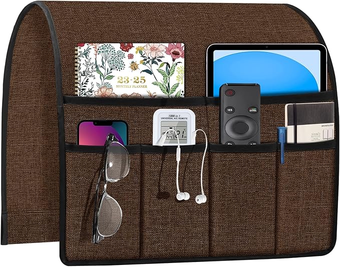Joywell Recliner Organizer with 6 Pockets Armchair Caddy Remote Control Holder for Couch Armrest Organiser Non Slip Sofa Arm Chair Caddie Storage for Magazine, Tablet, Phone, iPad, Brown