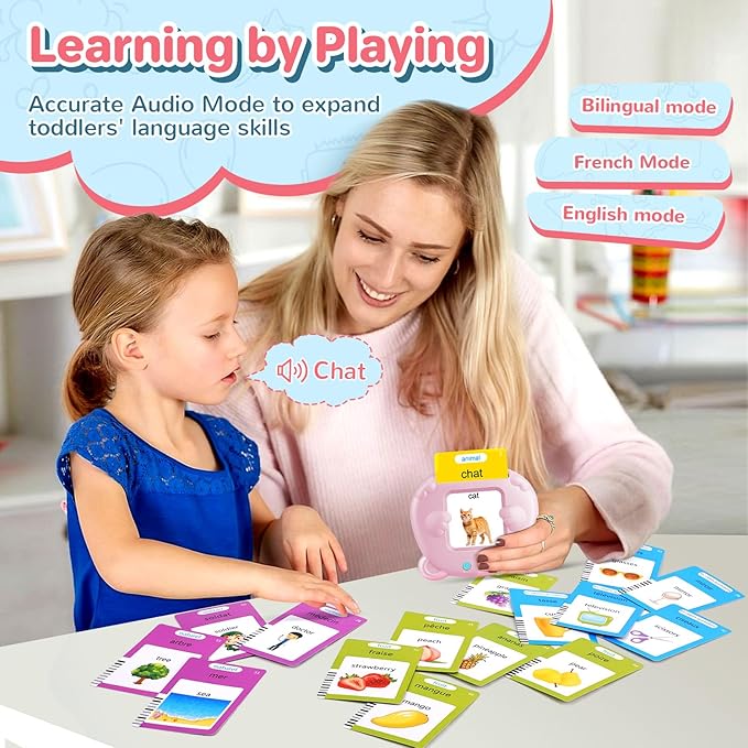 French & English Talking Flash Cards for Toddler, Learning Montessori Toys with 224 Sight Words, Speech Therapy Toys, Children's Sensory Preschool Learning Educational Birthday Gifts