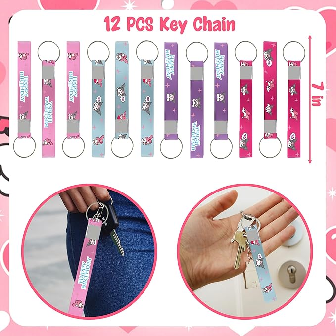 Kawaii Birthday Party Decorations, Kawaii Birthday Party Supplies Include 12 Key Chains, 12 Bracelets, 12 Button Pins, 50 Stickers, Kawaii Party Favors for Girls