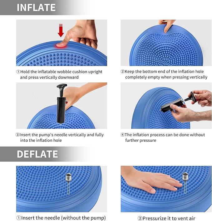 Inflated Wobble Cushion,Circular Non-slip Texture for Comfortable Sitting,Extra Thick Dyna Disc with Pump for Core Strength,Wiggle Seat to Improve Posture,Fitness,660lb Load Capacity