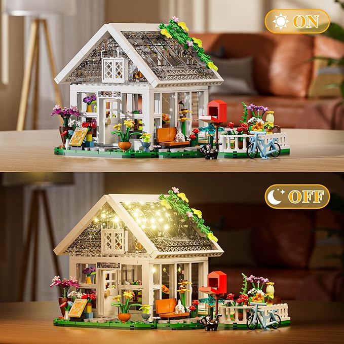 Flower House Building Set with LED Lights,Flower Shop Building Kits Creative Floral Greenhouse Kit for Girls Age 6+ (625PCS)