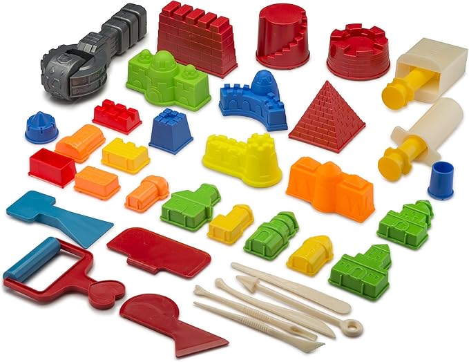 Advanced Building Sand Molds and Tools Kit - Works with All Other Play Sand Brands - 37 Pieces Includes: Castle, Bricks and Walls Molds, and Tools - Sand Not Included