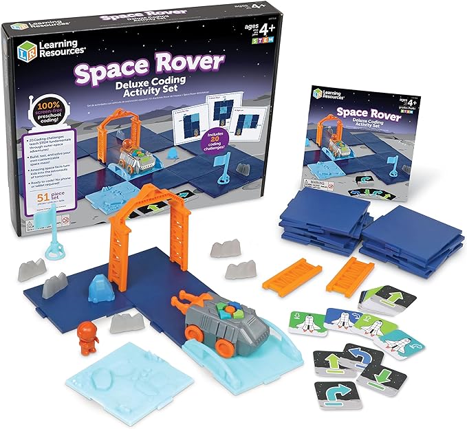 Learning Resources Space Rover Deluxe Coding Activity Set, 46 Pieces, Ages 4+, Coding for Kids, Coding Toys, Kids STEM,Toys STEM, Toys for Classroom,Space Toys, Astronaut Toys