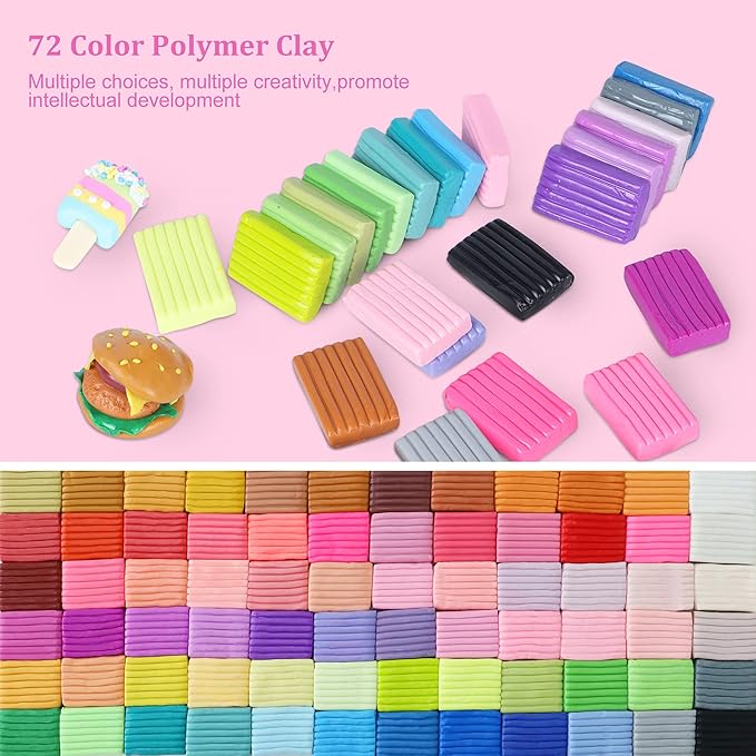 Aestd-ST Polymer Clay Kits 72Colors, Modeling Clay for Kids, Non-Stick Molding Oven Bake Clay with 20 Sculpting Tools and 82 DIY Accessories, Craft Gift for Children and Adults.