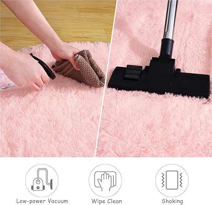 Xexsin Round Fluffy Rugs 8Ft for Girls Bedroom, Pink Shag Circle Kids Rug Non-Slip for Bedside Dorm Nursery Playroom, Soft Cute Area Rugs for Living Room Decor