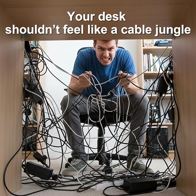 Under Desk Cable Management Tray - No Drill or Screw Mount Option, Heavy Duty Metal Cord Organizer Rack, Power Strip Holder for Office & Home