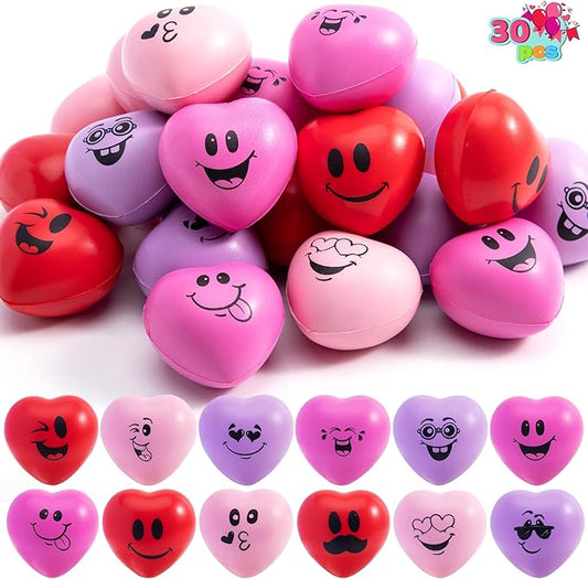 JOYIN 30 PCS Valentine's Day Heart Stress Balls 1.5"x1.5" for Kids, Squishy Toys Slow Rising for School Carnival Reward, Valentine Party Present Fillers, Valentines Day Gifts, Relieve Stress Toys