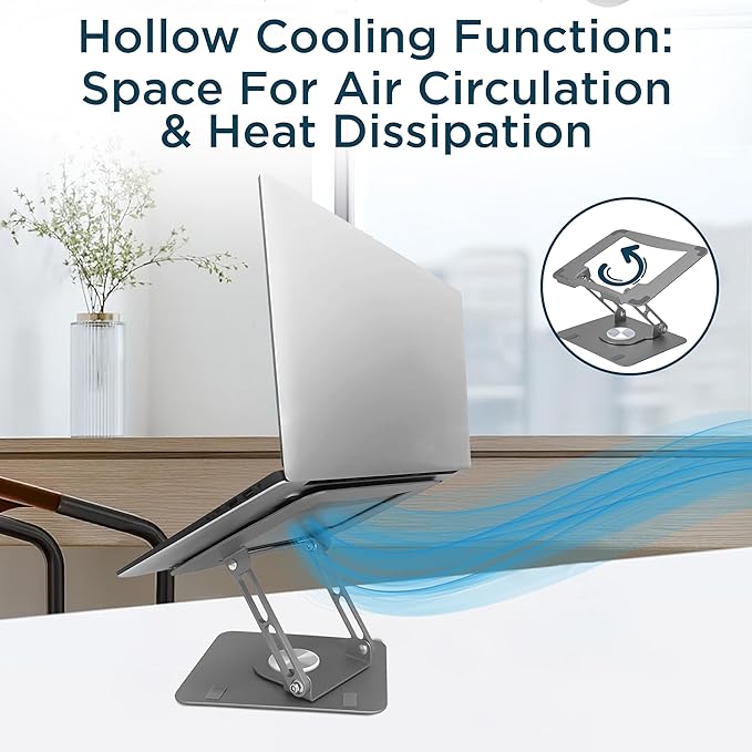 Uncaged Ergonomics Swivel Laptop Stand for Desk, Adjustable Computer iPad Stand for Desk w/ 360 Rotation, Portable Laptop Holder for Home Office Ergonomic Supplies (Space Gray)