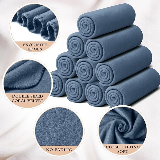 Kinlop Fleece Blanket Bulk 60 x 50 Inch Soft Lightweight Fleece Cozy Blanket Warm Throw Plush Pet Throw for Bed Couch Sofa Home Office Wedding Gifts Travel Camping(Gray Blue,40 Packs)