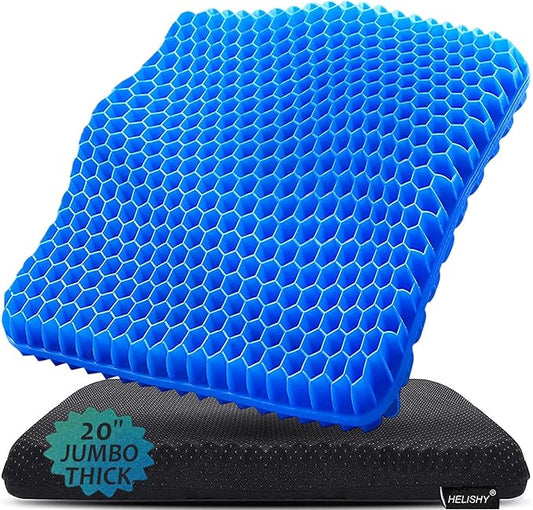 20" Gel Seat Cushion for Long Sitting(Jumbo&Thick) – Office Chair Cushion – Wheelchair Cushions for Pressure Sores – Non-Slip Desk Chair Car Seat Cushion Driving – Sciatica & Back Pain Relief