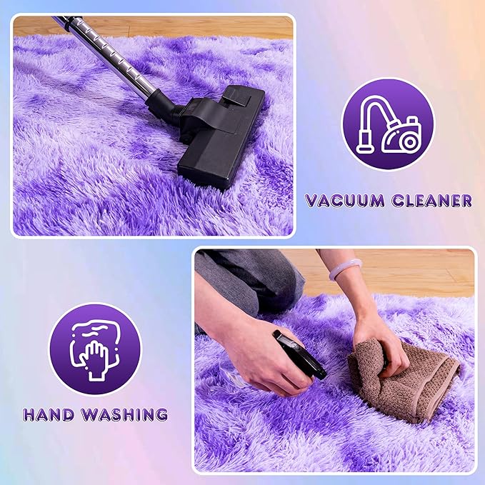 Xexsin Small Rugs for Bedroom, Fuzzy Throw Rug for Living Room Dorm, Soft Fluffy Bedroom Rug, Non Slip Shag Rugs, Modern Indoor Home Decor Aesthetic, 2x3 Feet, Tie-Dyed Purple