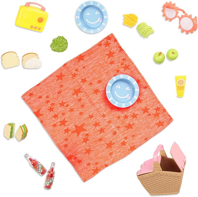 Glitter Girls – GG Picnic Set – Picnic Basket, Retro Radio, & Play Food Items – 14-inch Doll Accessories for Kids Ages 3 and Up – Children’s Toys