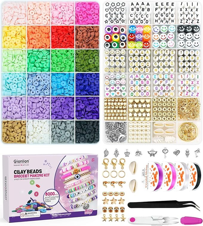 Gionlion Clay Beads Bracelet Making Kit, Pack 2 Boxes Preppy Letter Spacer Beads and Charms Kit for Friendship Jewelry Making, Arts and Crafts Gifts for Girls Ages 8-12