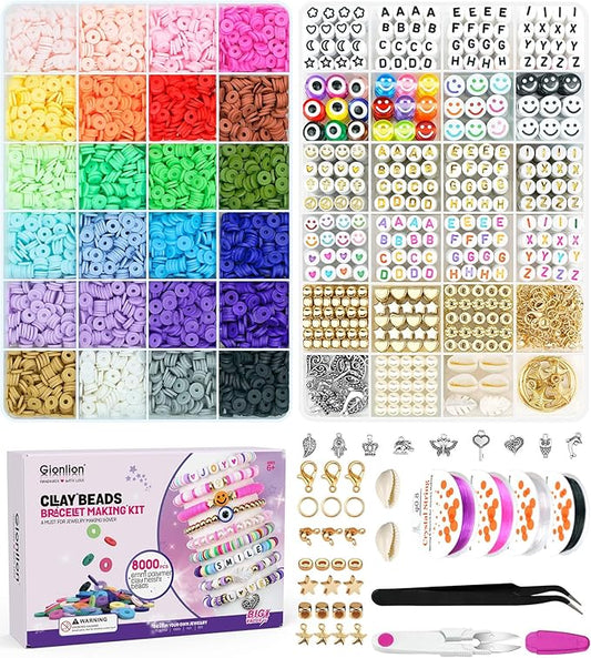 Gionlion Clay Beads Bracelet Making Kit, Pack 2 Boxes Preppy Letter Spacer Beads and Charms Kit for Friendship Jewelry Making, Arts and Crafts Gifts for Girls Ages 8-12