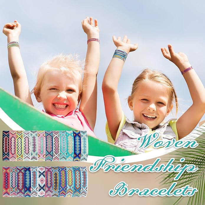 Henoyso 24 Pcs Nepal Woven Friendship Bracelets Adjustable Braided Bracelets Woven Bracelet String Friendship Bracelets with a Sliding Knot Closure for Women