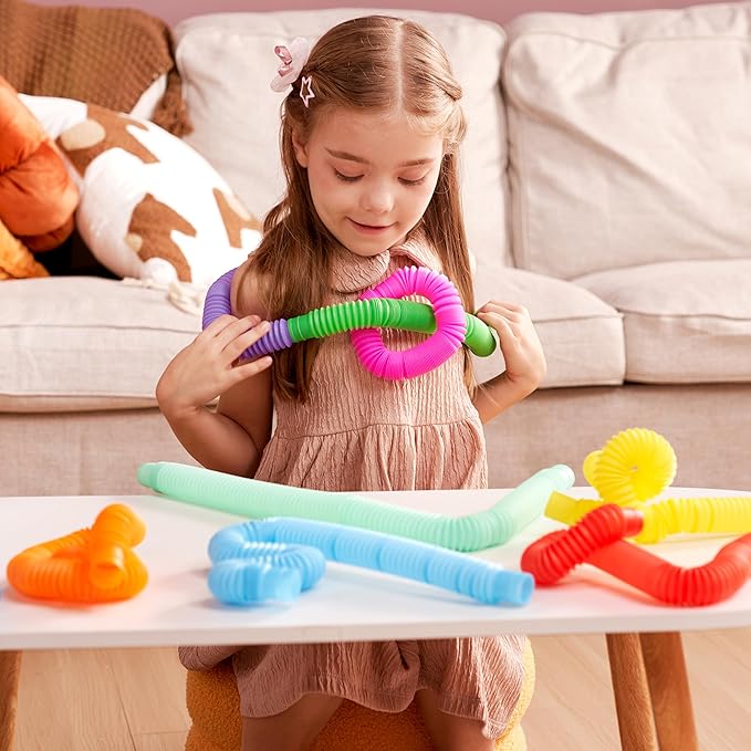 JOYIN 9 Pack Pop Tubes Sensory Toys (Large), Fidget Tubes Party Favors - 9 Colors, Connectable and Extendable for Stress Relief - Perfect for Party, Classroom Exchange, School Reward