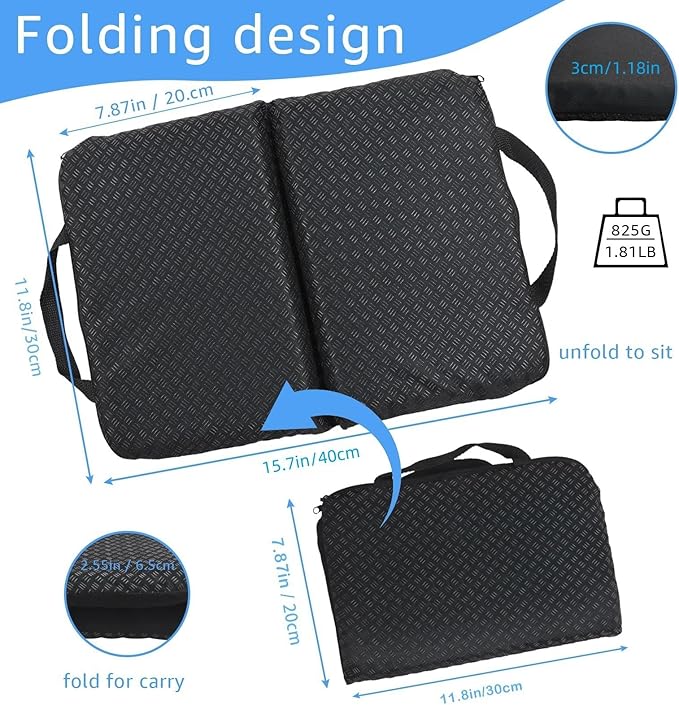 New Upgraded Portable Seat Cushion (15.7" x 11.8") Foldable Travel Cushion, for Airplane Seats, Camping, Stadium, Cinema, Garden Benches Seat Cushion