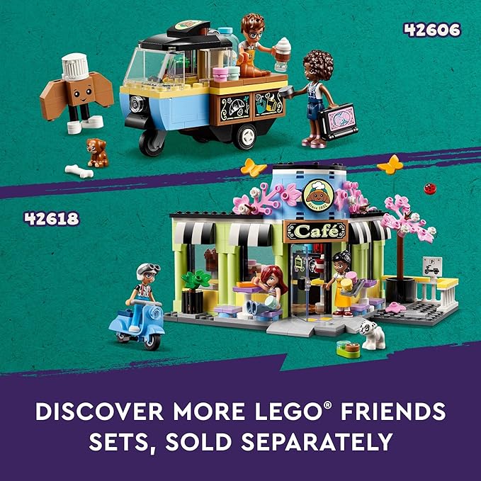 LEGO Friends Heartlake City Café Shop Toy for Kids, Bakery Building Set, Birthday Gift Idea for Girls and Boys Ages 6 Years and Up with 3 Mini Dolls and a Dog Toy Figure, 42618