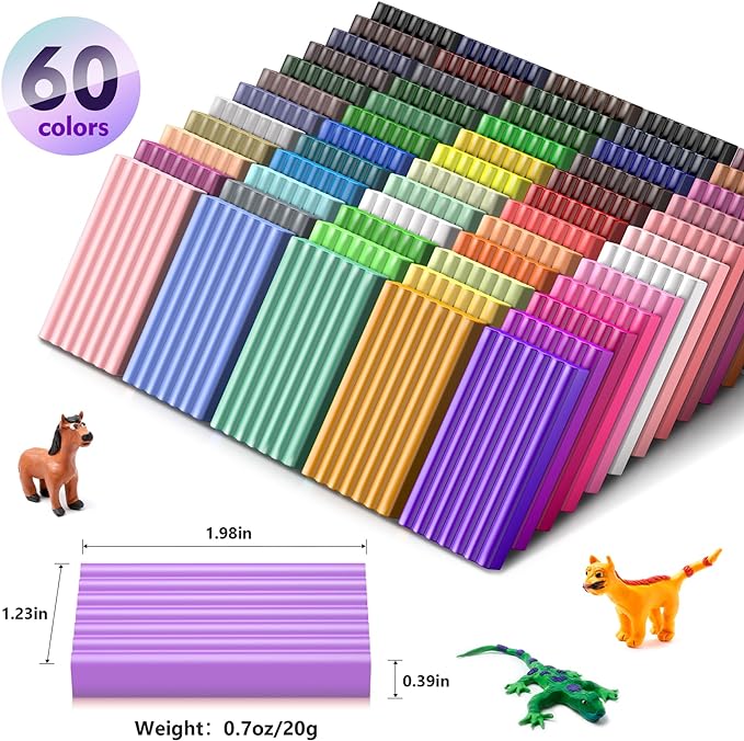 Aestd-ST Polymer Clay 60 Colors, Modeling Clay for Kids DIY Starter Kits, Oven Baked Model Clay, Non-Sticky,with Sculpting Tools, Holiday Gift for Children and Artists.