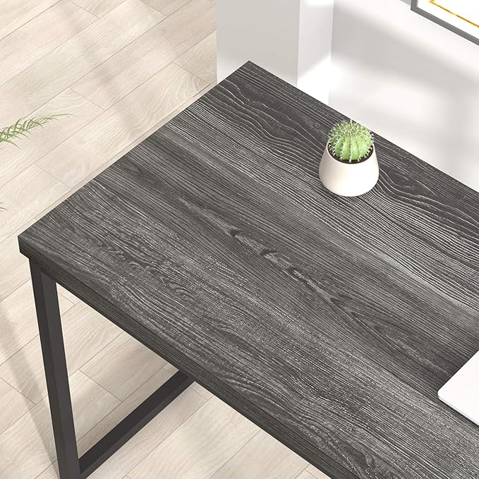 FOLUBAN Home Office Desk, Industrial Vintage Computer Desks, Rustic Wood and Metal Study Writing Table, Simple Work Gaming PC Desk for Bedroom Living Room, Dark Gray 47 Inch