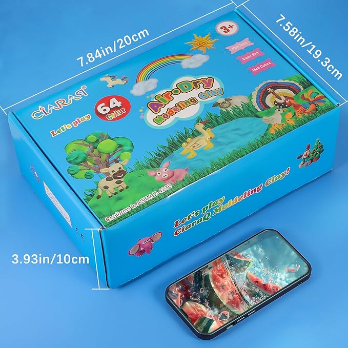 CiaraQ Air Dry Clay - 64 Colors DIY Modeling Clay Kit with Sculpting Tools, Soft & Ultra Light, Easy to use, Ideal for Sculpture, Crafting, DIY Projects (Assorted Colors)