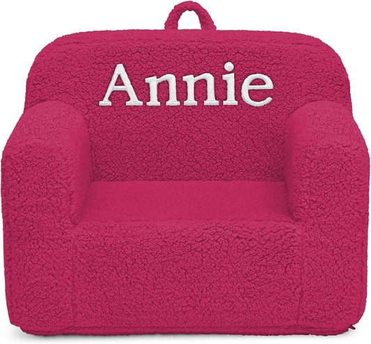 Delta Children Personalized Sherpa Cozee Chair - Customize with Name – Foam Kids Chair for Ages 18 Months and Up, Hot Pink