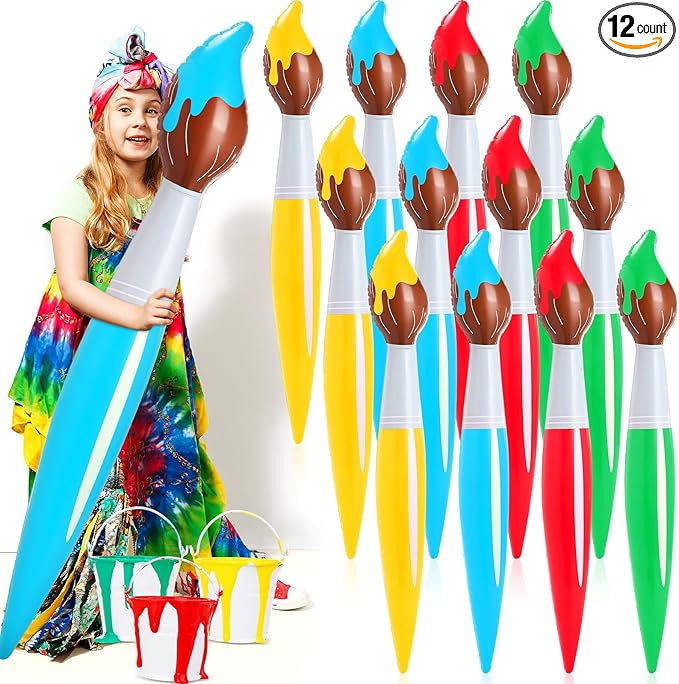 43.3 Inch Giant Inflatable Paint Brushes Large Blow up Colored Paintbrushes Set Art Paint Brushes for Kids Summer Birthday Party Favor Decoration Back to School Classroom, 4 Color
