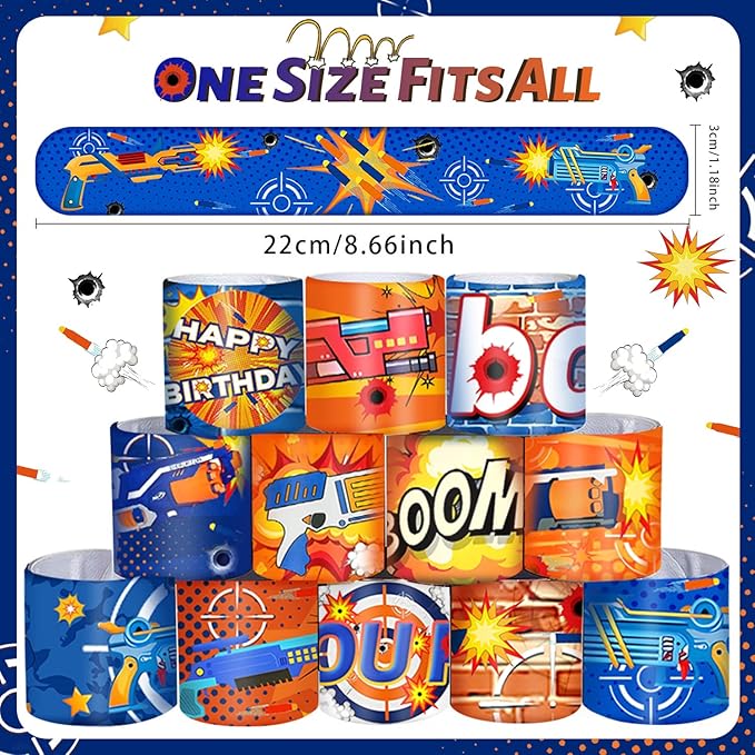 48PCS Dart War Party Favors Slap Bracelets, Dart Battle Wristbands Bracelets Goodie Bag Fillers for Dart War Gun Birthday Decorations Supplies for Kids Boys and Girls