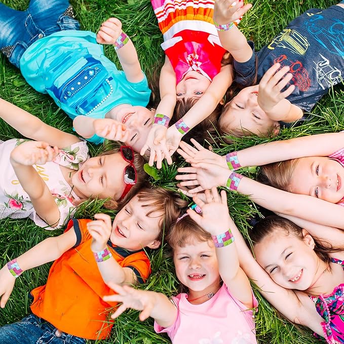 48 Pcs Building Block Slap Bracelet, Building Block Birthday Party Favors Supplies Building Block Birthdays Party Decorations for Boys Girls Toys Gifts Gifts Classroom Prize Reward